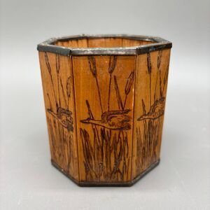 Vintage Wood Burned Pencil Holder Goose Cattail Rustic Cabin Wildlife 70s Decor